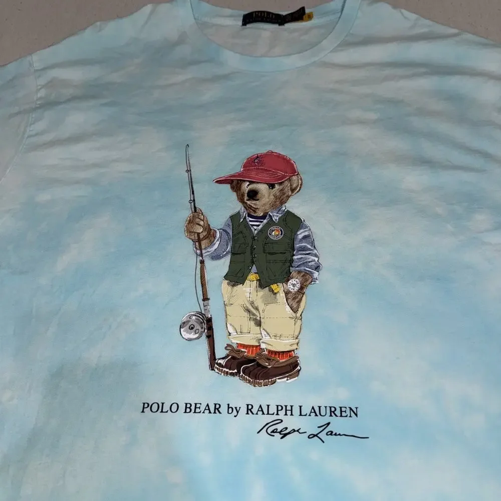 Polo Ralph Lauren Polo Bear T Shirt 3XLT Big Tall Blue Tie Dye Hawaiian Bear New
